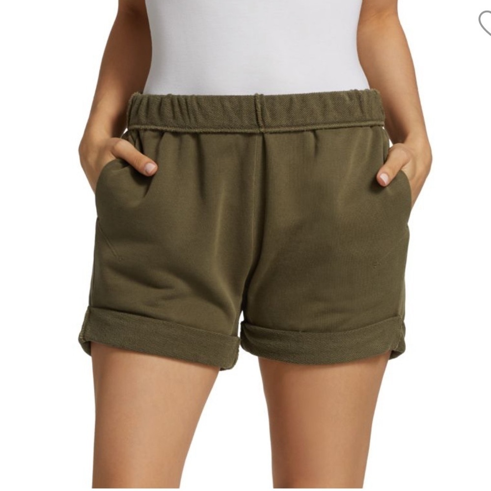 FRAME Olive Green Rolled-Cuff Organic Cotton Shorts